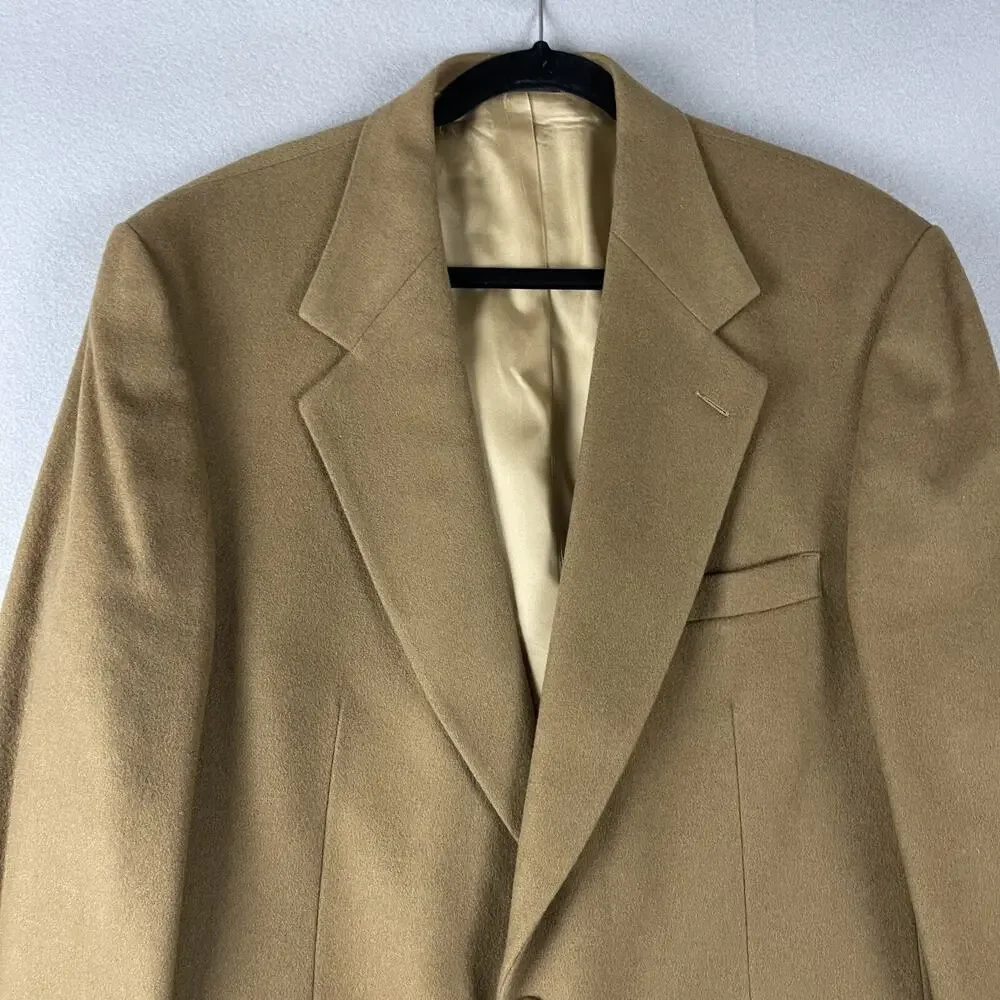 VTG Rogers Scott Cashmere Blazer Sport Coat Mens 44R Tan USA Made Career